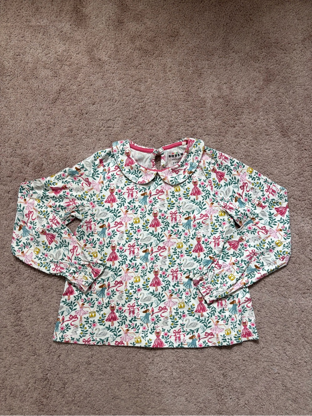 Mini Boden Girls Nutcracker Print Long Sleeve Peter Pan Collar Top 9/10